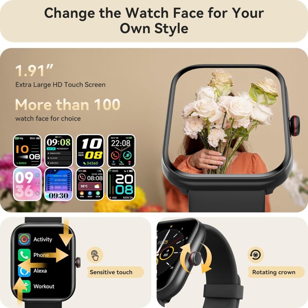 Best Smart Watch for Women and Men in 2026 – 1.91" HD Smartwatch with Alexa, Bluetooth Calling & 105+ Sports Modes Smart Watch
