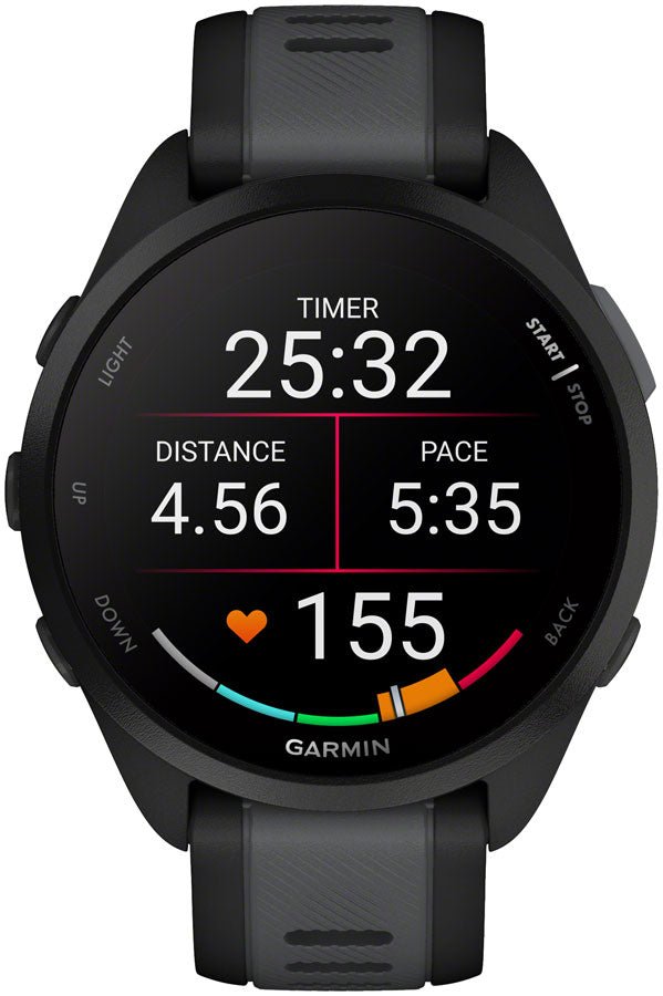 Garmin Forerunner 165 smartwatch running metrics product-only view