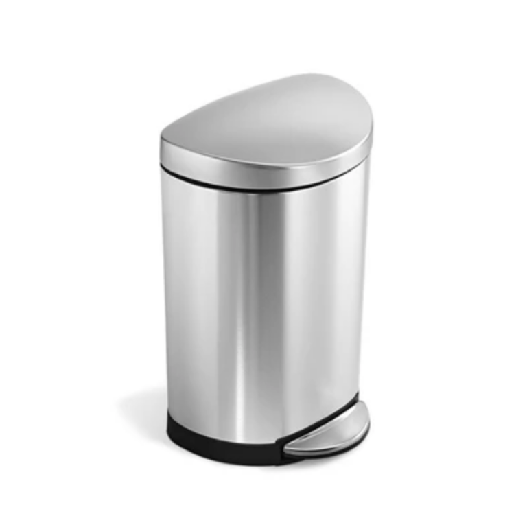 simplehuman 10L semi-round stainless steel step can with silent-close lid and pedal